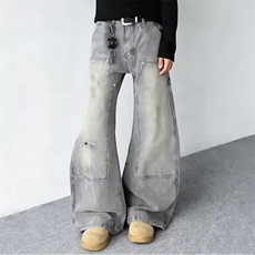 美式复古水洗做旧牛仔裤男女春秋季新款宽松阔腿工装高街百搭长裤，男装牛仔裤，星座506A