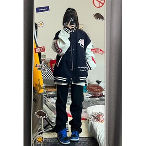 美式街头学院风字母棒球服女冬季开衫外套夹克上衣潮 JK150图片