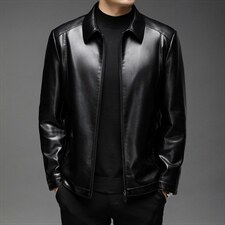 秋季纯色立领皮衣中年男士商务休闲上衣新款加绒加厚男装外套2022，男装皮衣，电商B212（原钱塘6029）