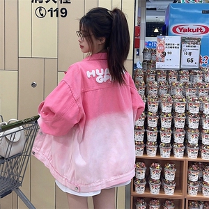 渐变色牛仔外套春秋款宽松美式街头复古高街原宿褂子NZ066-88图片