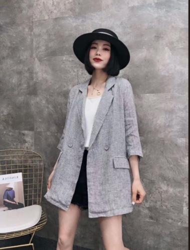 AX8108时尚洋气两粒扣小细格麻料西装外套,女装西装,L·H·X