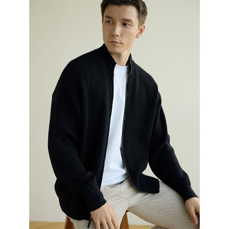 重磅秋冬北极绒双拉链毛衣开衫美式复古休闲慵懒风宽松针织衫外套,男装针织衫/毛衣,电商A486