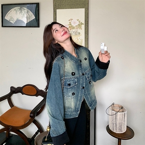 韩版复古设计感短款牛仔外套女2025春秋季新款显瘦高级感百搭上衣图片