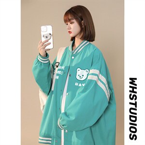 中性 秋季百搭宽松棒球服拼色夹克情侣棒球服外套女G6291 P65控78图片