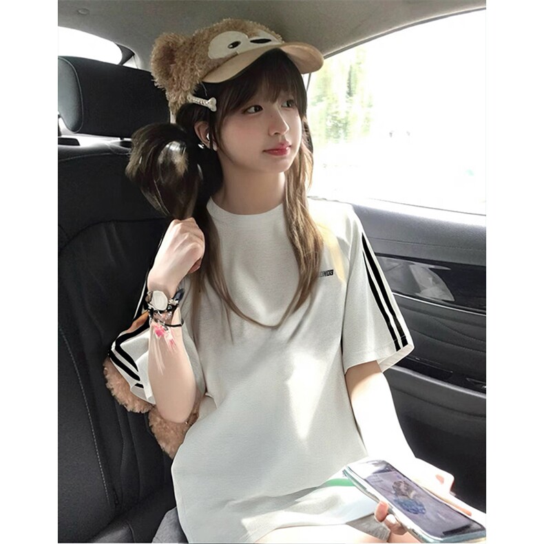 抖音得物高品质二开240克宽松纯棉美式潮牌三条杠织带短袖T恤，男装T恤，电商A486-1