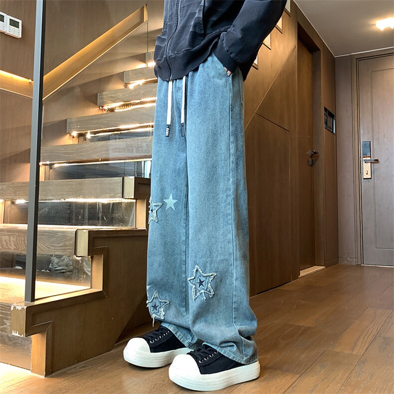 秋冬美式复古水洗刺绣印花高街微喇牛仔裤A158-NZK081-P48,男装牛仔裤,电商A158
