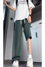 褶皱肌理感休闲裤男夏季冰丝薄款运动裤垂感直筒百搭长裤KZ044P50，男装休闲裤，电商B312