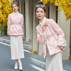 【bao款现货】2024新款冬装新中式刺绣收腰羽绒服白鸭绒水貂毛，女装羽绒服，雅静靓衣
