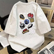 短袖t恤男女夏季设计感徽章印花高级情侣上衣半袖衫TM496，男装T恤，星座1116A（原606A-3）