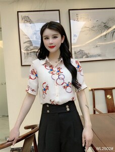 2022夏季新款现货短袖衬衫修身显瘦气质高雅时尚女装,女装衬衫,婉伦