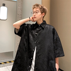 新中式绣花提花短袖衬衫港风休闲T恤P35-控48，男装T恤，星座907