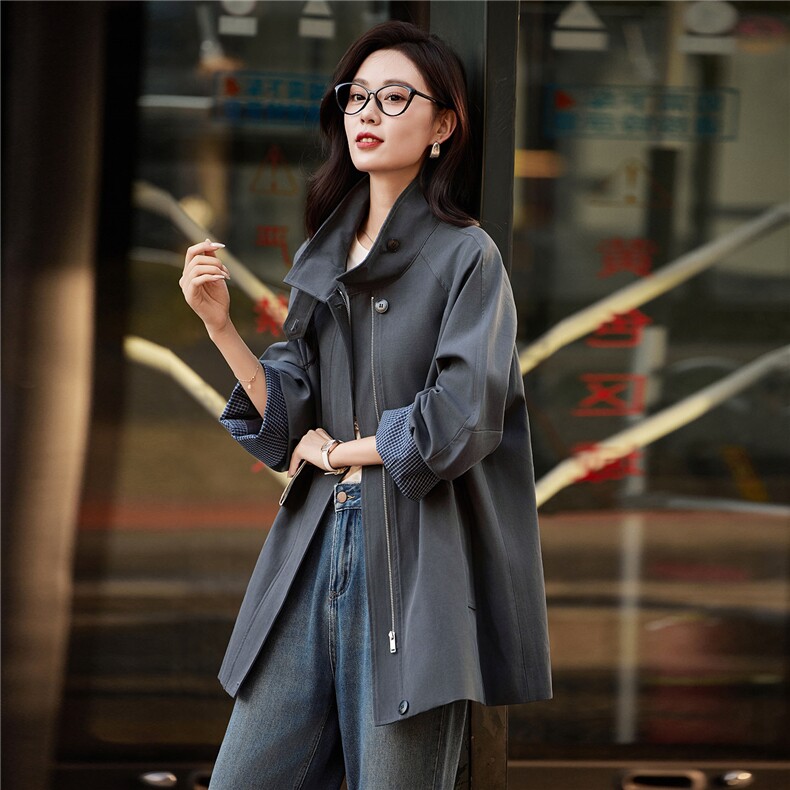 时尚拼接格子风衣外套女2025秋季新款洋气减龄巨好看中长款大衣女,女装风衣,靓衣阁