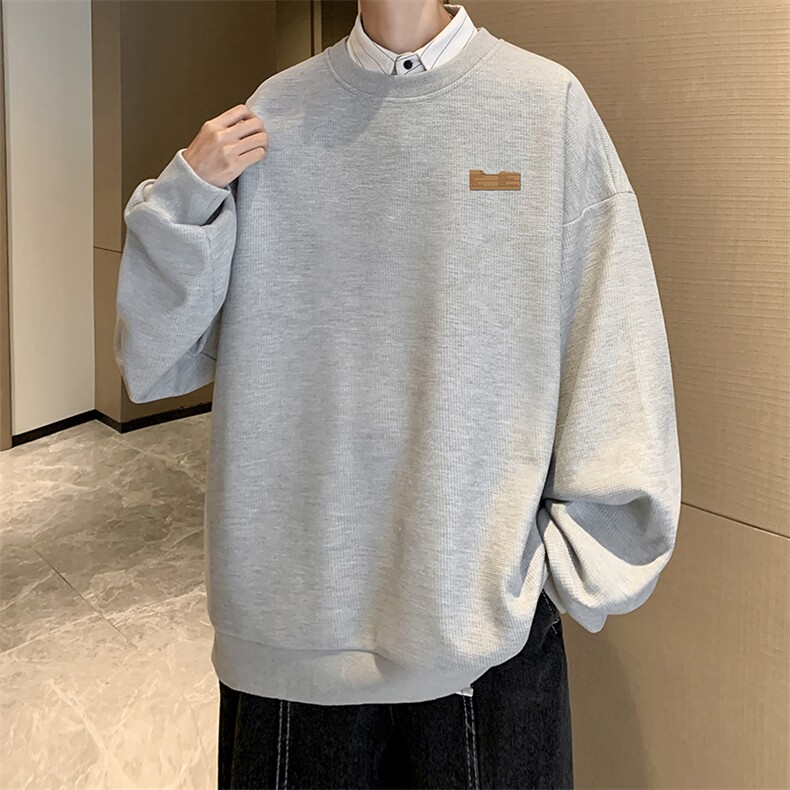 华夫格卫衣圆领卫衣男大码长袖t恤男外套HW76293-P30加绒款-P40,男装卫衣,电商A040
