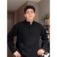 轻奢气质感亨利领黑色毛线衣男士麻花纹理高弹包芯纱针织衫，男装针织衫/毛衣，星座506A