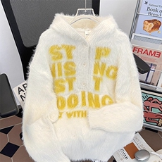 美式复古软糯慵懒风连帽针织衫cleanfit男女宽松休闲毛衣外套潮牌，男装针织衫/毛衣，星座506A