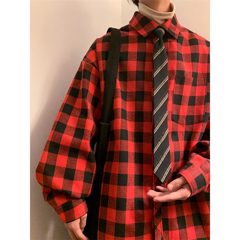 慵懒风潮流休闲宽松百搭情侣格子衬衫C2162-P32【特价】,男装衬衫,电商A007