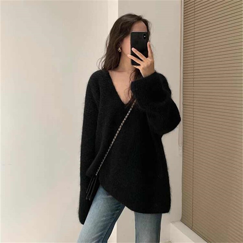 秋冬显瘦毛衣女宽松休闲打底针织V领羊毛衫上衣,女装羊毛衫,佳弈羊绒