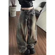 脏染水洗做旧直筒牛仔裤男女微喇复古宽松阔腿长裤拖地NB5140，男装牛仔裤，星座1116A（原606A-3）