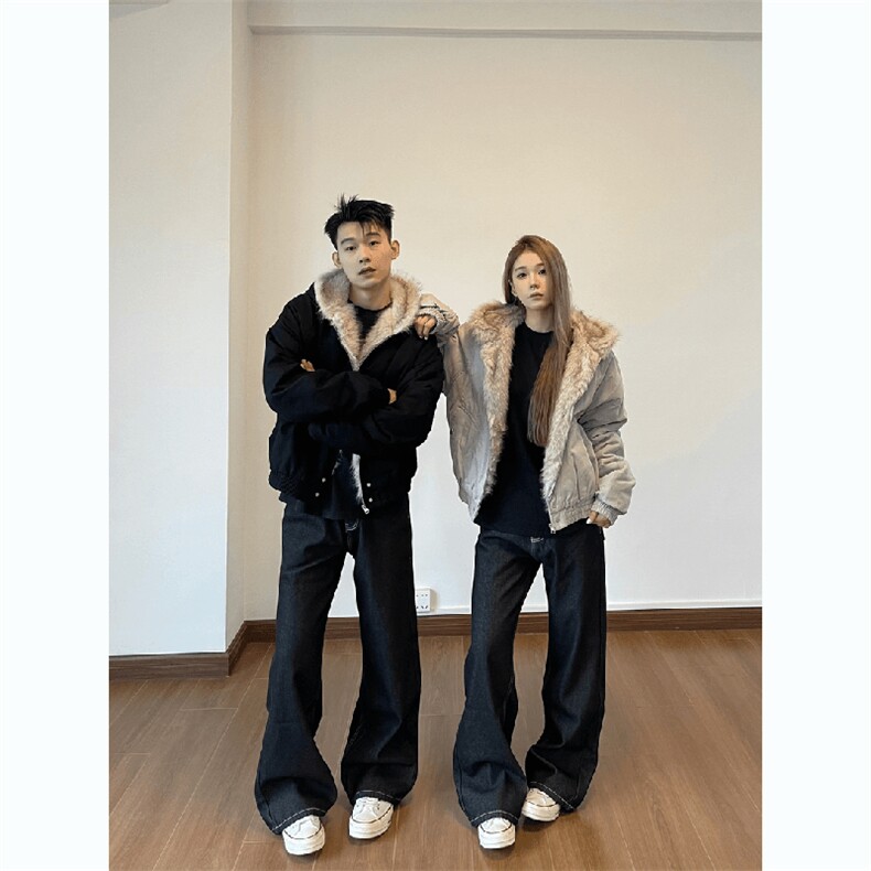 现货高品质美式高街冬季重磅硬挺短款座山雕毛领棉衣男女加厚外套，男装棉衣，电商A486-1