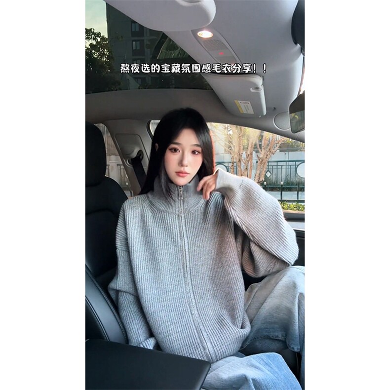 重磅秋冬北极绒双拉链毛衣开衫美式复古休闲慵懒风宽松针织衫外套,男装针织衫/毛衣,电商A486