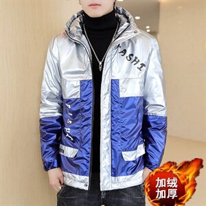冬季亮上拼羽棉服男模特加厚夹克保暖外套工装棉衣蓝871加绒图片