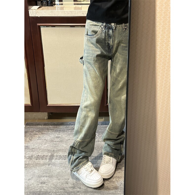 【有货】拉链微喇牛仔裤男美式vibe风裤子高街直筒X222LL-特P45,男装牛仔裤,星座1007（原301D）