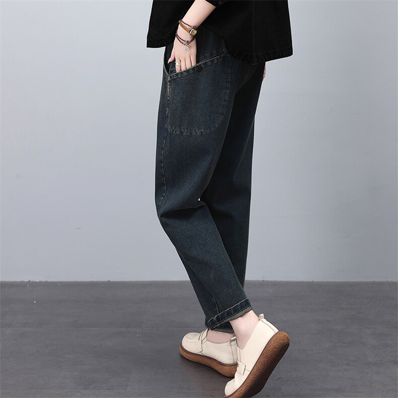春季新款休闲舒适大口袋牛仔裤宽松显瘦百搭时尚女裤,女装牛仔裤,悦见她