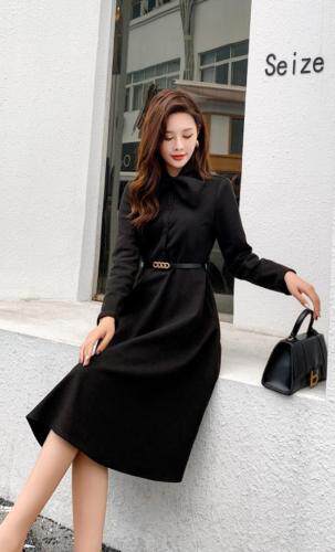 秋冬薄呢时尚连衣裙，女装连衣裙，秀水百合