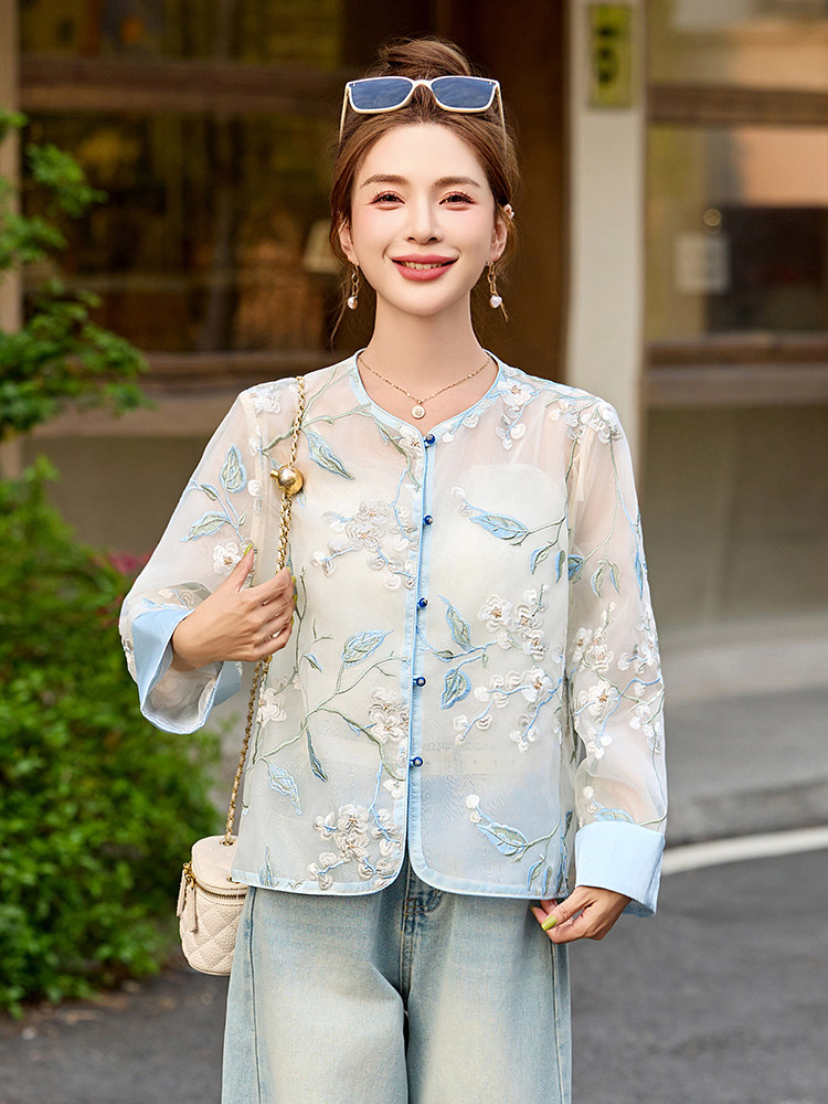 新中式外套女夏季2025新款高级感洋气时尚国风气质刺绣防晒服上衣,女装防晒衣,布芭啦