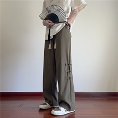 抖音品质夏季新款风新中式盘扣宽松西裤B315-K24045-特p30控58，男装西裤，电商B315