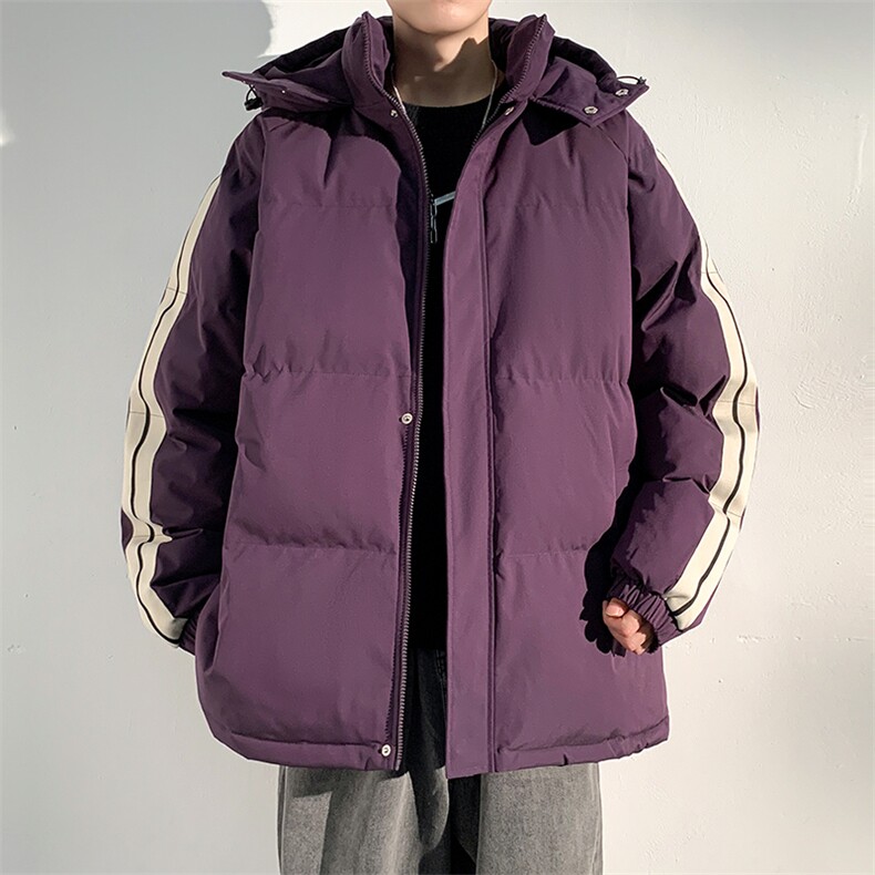秋冬立领棉衣潮流连帽竖条样式宽松港风情侣棉袄外套MY9303-P95,男装棉衣,电商A128