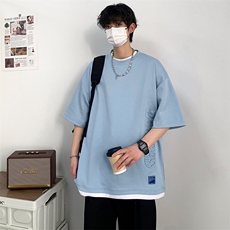 冰氧仿棉短袖港风白墙夏季休闲百搭刺绣纯色男上衣TC3148-P24控48，男装T恤，星座717