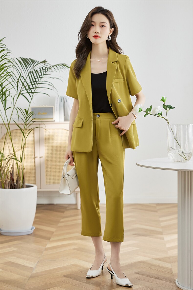 时尚西装套装女2025年夏季新款显瘦气质绿色西服两件套潮,女装套装/套裙,采品优优