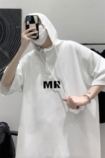 LD54253-P45连帽短袖t恤男大码胖子带帽五分袖中袖，男装T恤，电商A040