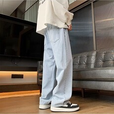 纯色牛仔裤男秋季水洗宽松直筒百搭阔腿休闲长裤W8001/P35，男装牛仔裤，星座506