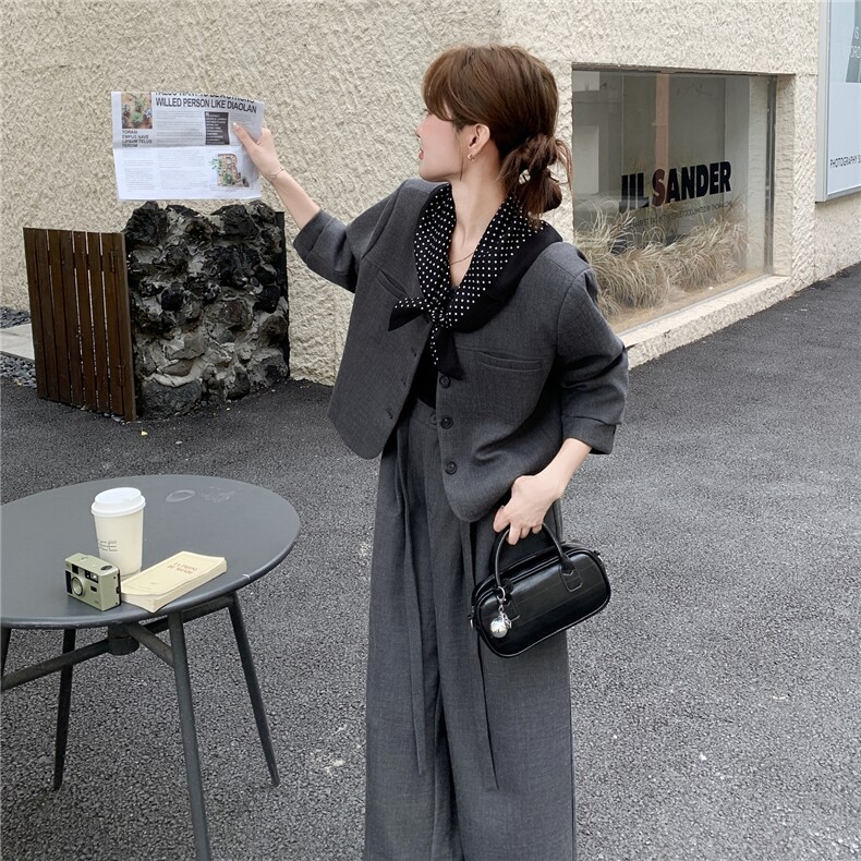 现货新款西装外套阔腿裤（送丝巾）三件套25092P175K258,女装套装/套裙,2D035