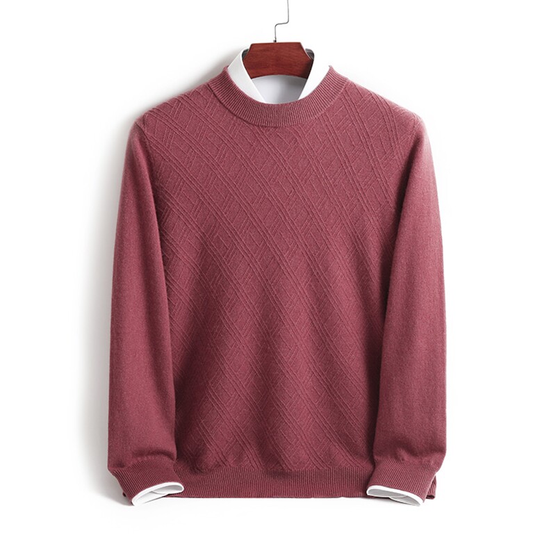 秋冬季羊绒百搭休闲款斜纹简约商务圆领羊绒衫男装，男装羊绒套衫，君道羊绒