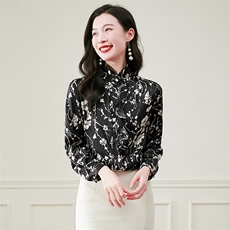 荷叶边立领真丝衬衫女长袖重磅真丝上衣衬衣春装妈妈装气质小衫，女装衬衫，阿舍尔精品