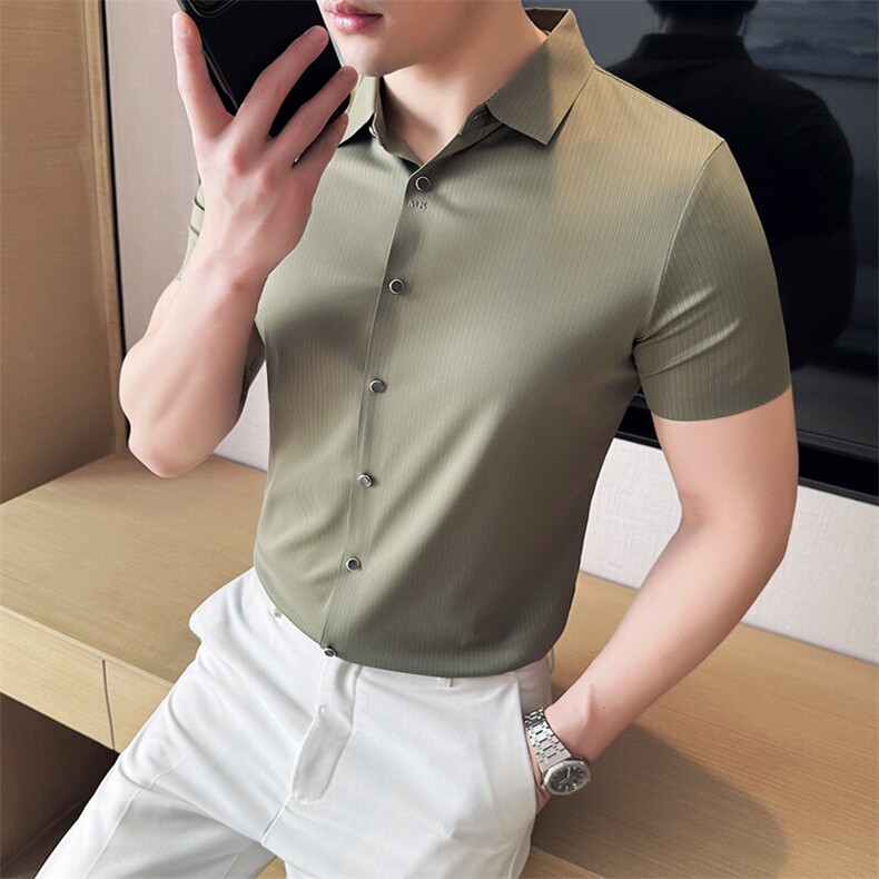 2025夏季新款锦氨衬衫无痕高弹力无缝高端开衫衬衣737-P78控108,男装衬衫,电商D342