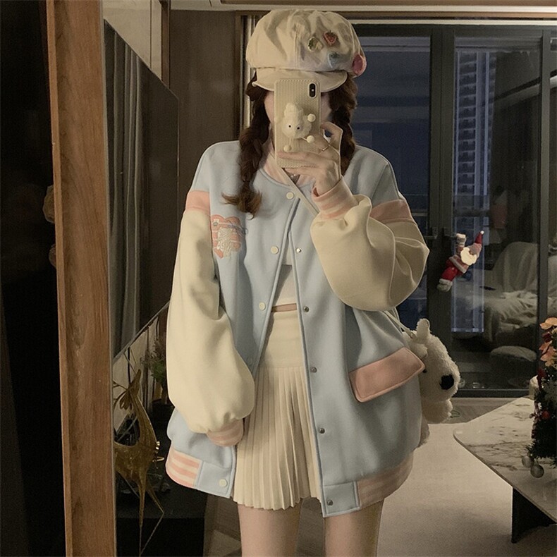 C953-P100拼色绣花2025年春秋新款复古甜心辣妹棒球服学院风外套,男装棉衣,星座911-2(原星座613-2）