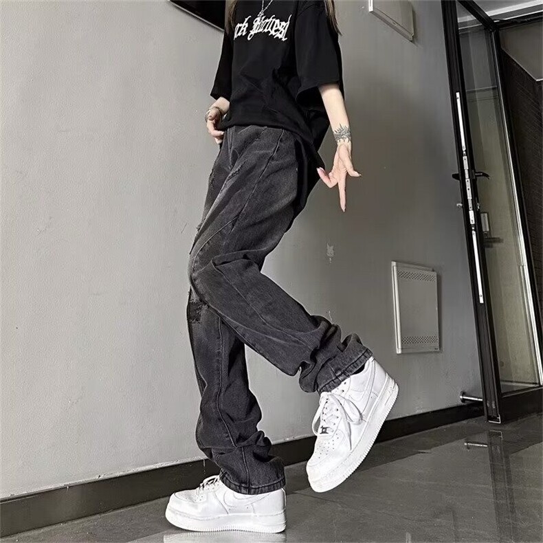 欧美vibe风高街破洞补丁拼接牛仔裤男女春秋季新款青少年炸街裤子,男装牛仔裤,星座506A