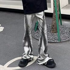 CP1221-P52高街美式毛边脏污撞色牛仔裤男潮牌复古设计感喇叭裤，男装牛仔裤，电商B323A