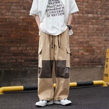 日系复古大口袋宽松阔腿裤男休闲裤潮牌撞色哈伦工装裤K3710-P38，男装休闲裤，星座512-2
