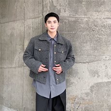 秋冬毛料加厚短款上衣男网红韩系小香风百搭男外套288-P140，女装短外套，电商A345