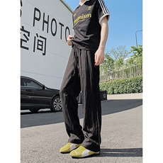 3015#-P45肌理感亚麻冰丝休闲裤男女夏季宽松速干直筒阔腿长裤，男装休闲裤，电商A178