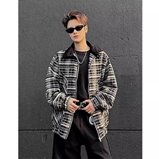 W29-P60春秋款格子夹克男款韩版潮流痞帅上衣，男装夹克，电商B323A