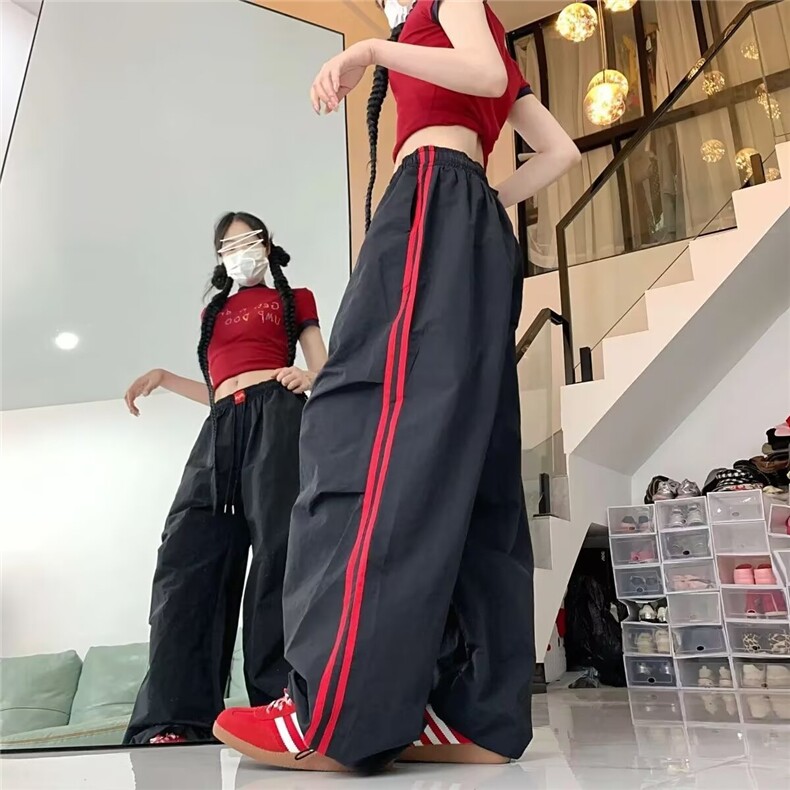 美式黑色速干工装阔腿裤休闲街头酷辣妹街舞休闲直筒拖地束脚裤潮,男装工装外套,星座1210-1