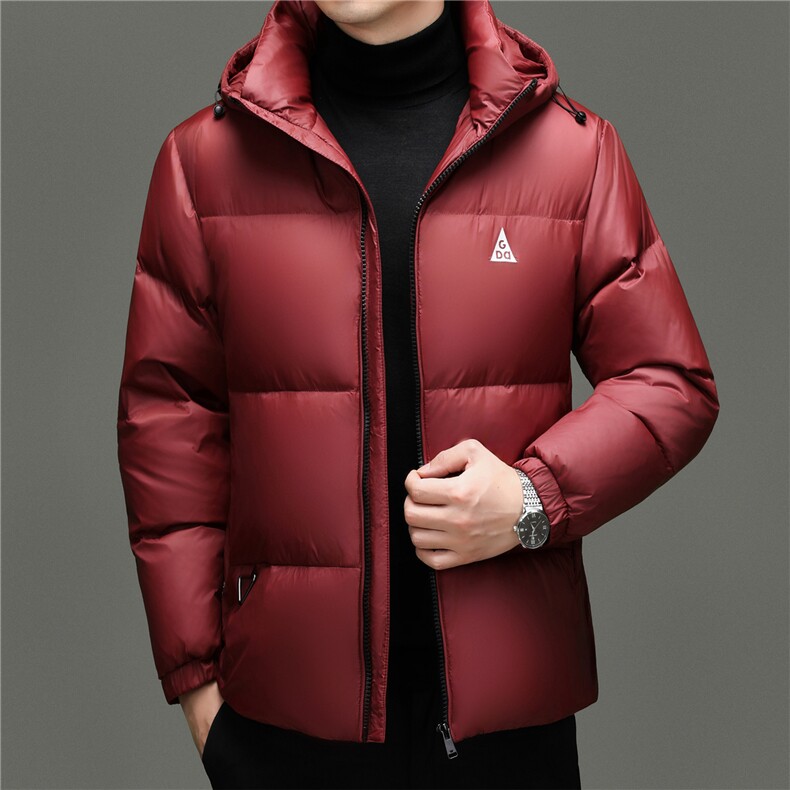 2025新款冬季男士连帽短款90%白鸭绒羽绒服大衣加厚羽绒服外套,男装羽绒服,钱塘723