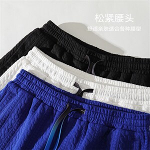 2023夏季新款贴标华夫格排扣开叉男宽松休闲五分短裤DK28626-P45，男装休闲裤，电商A082