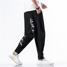 休闲裤男宽松风男款刺绣裤子大码灯笼裤哈伦裤小脚裤905P50，男装休闲裤，钱塘788(原4013)